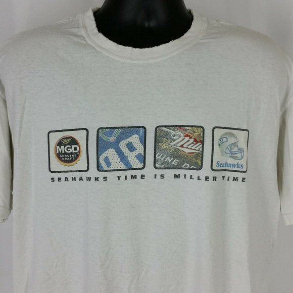 Seahawks Time is Miller Time Mens XL Tee Shirt White Football MGD Beer Short Slv - Picture 3 of 12